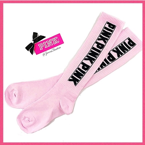 PINK Victoria's Secret Accessories - •Victoria’s Secret PINK• Logo Knee high socks